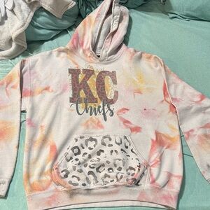 Adult KC Chiefs Tie-Dye Hoodie Leopard Pocket Gildan Heavy Blend Size M